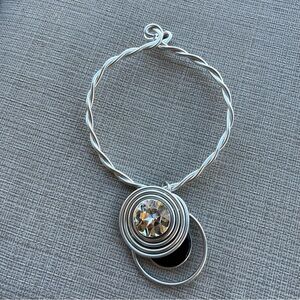 Jeff Lieb Pendant Necklace Silver Tone Rhinestone Choker Modern Art Signed